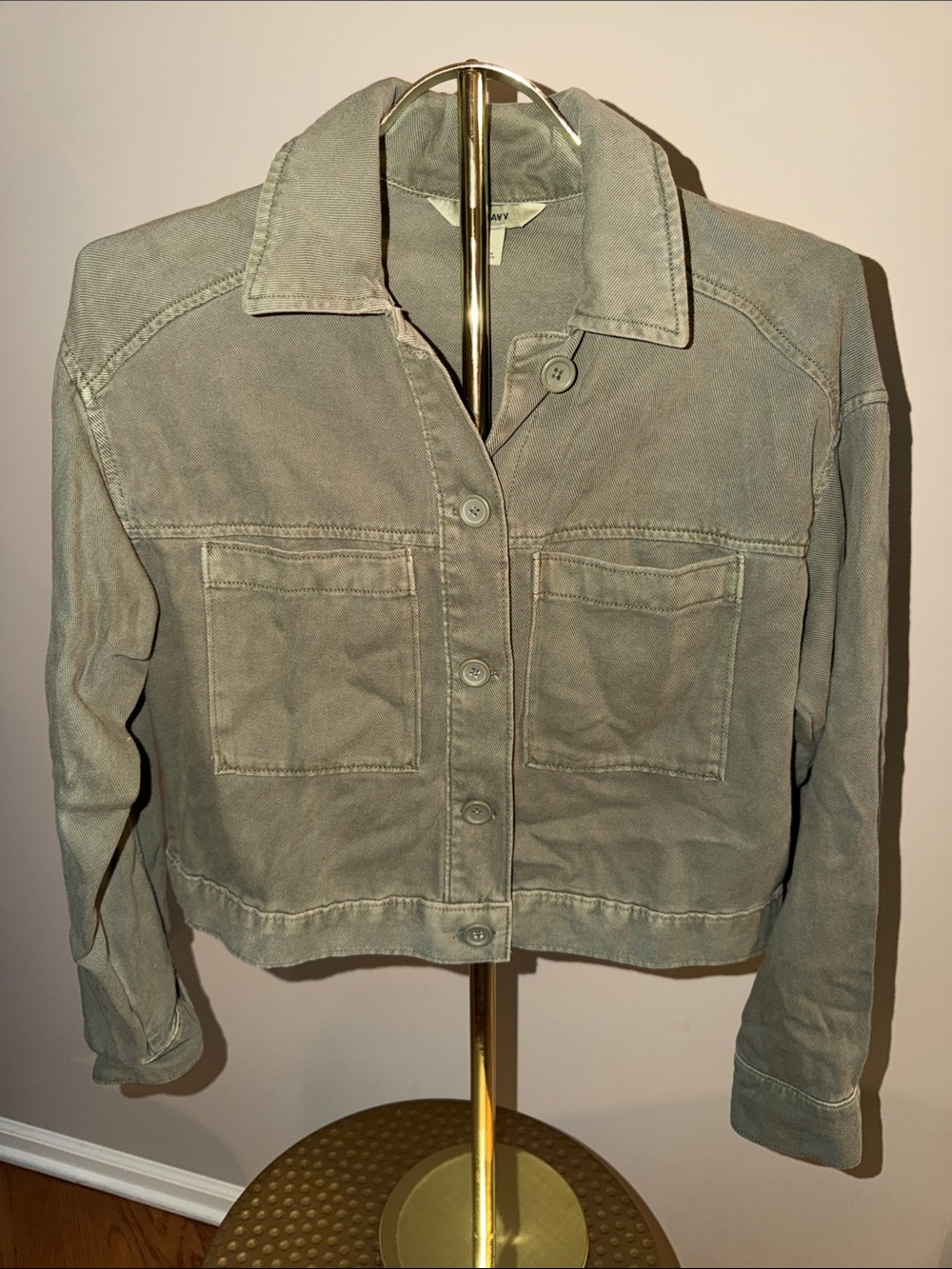 Old Navy Olive Green Cropped Denim Jacket